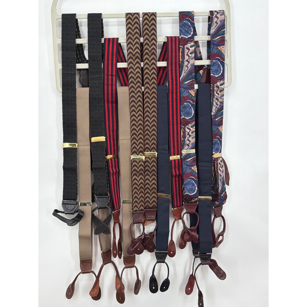 Vintage CAS Germany Suspenders Lot 6 Pairs Button End Leather Braces Multi